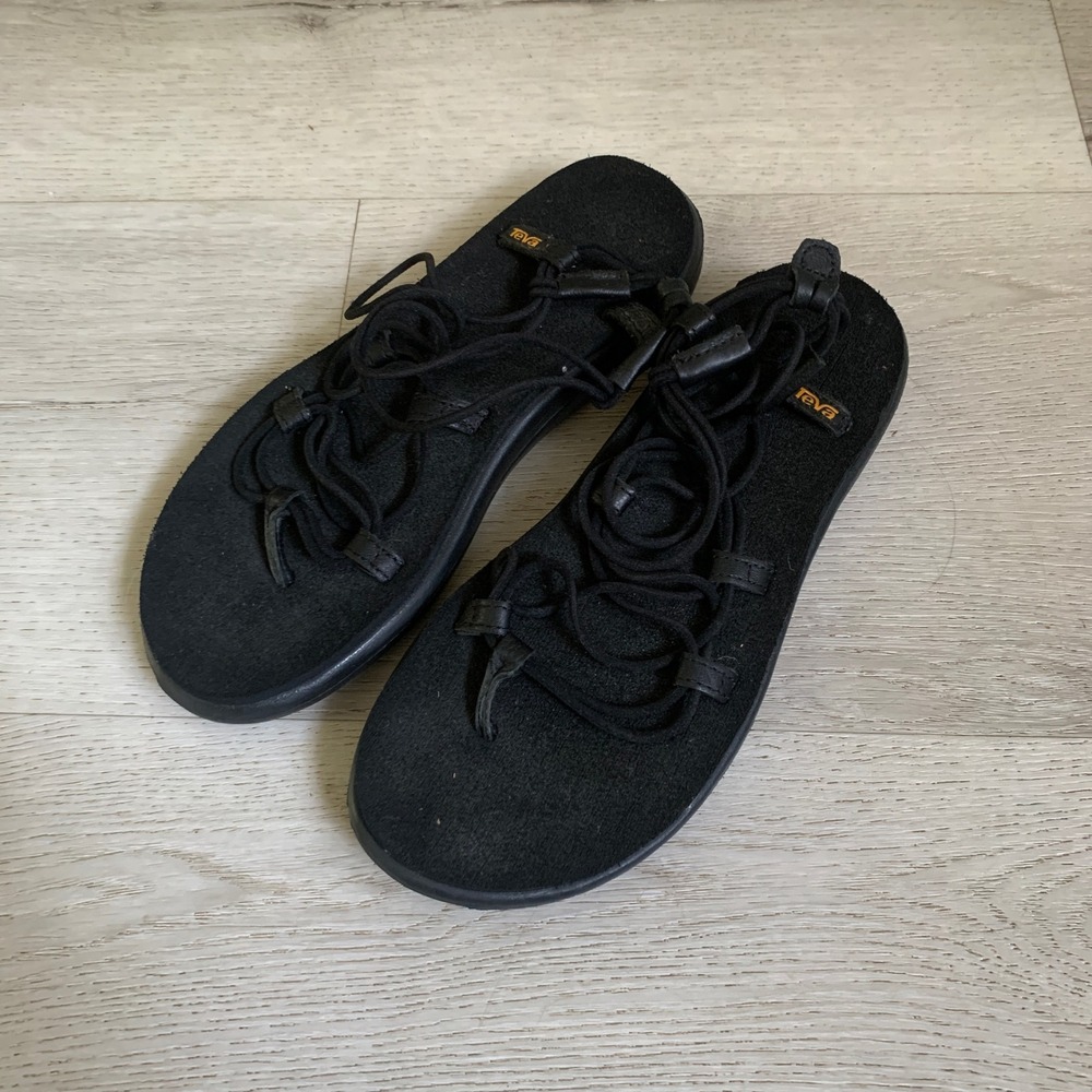 Teva Voya Infinity Sandals Black Strappy Lace Up Women 8 1019622